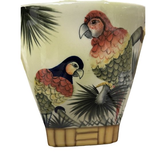 Pacific Rim Ceramic Tea Pot‎ Hand Painted Parrots Palm Trees Bamboo 8.5" - Picture 8 of 11